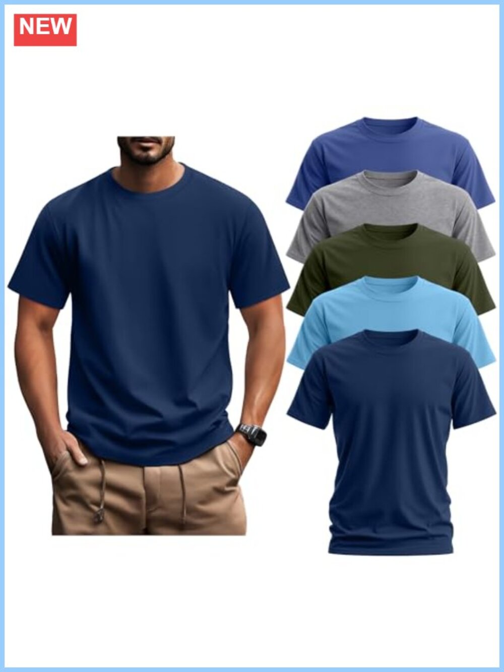 5 Pack Big & Tall Cotton Blend Crew Neck T-Shirts Men Short Sleeve Stretch